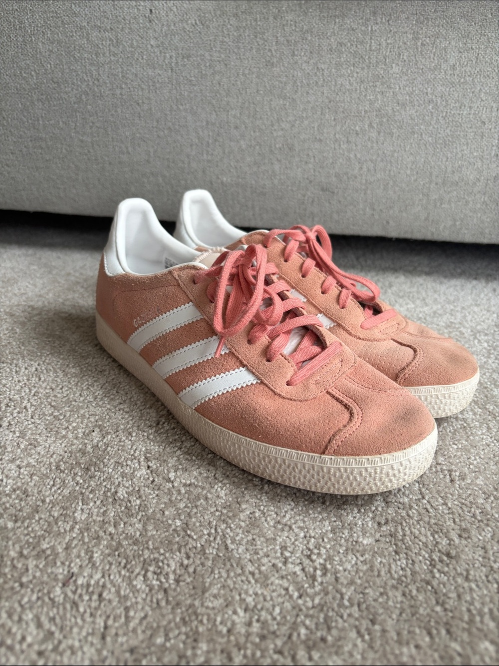 Adidas Women’s Suede Sneakers in Coral Pink and White